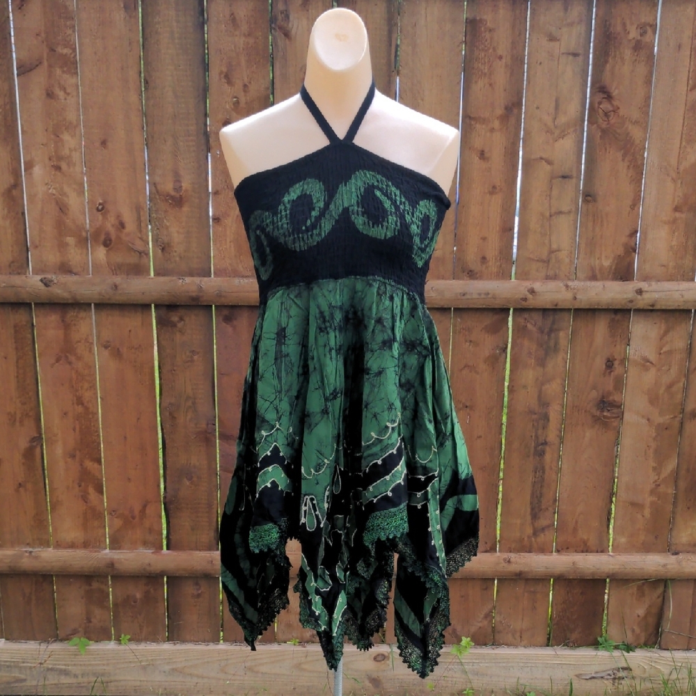 Green Asymmetrical Halter Sundress